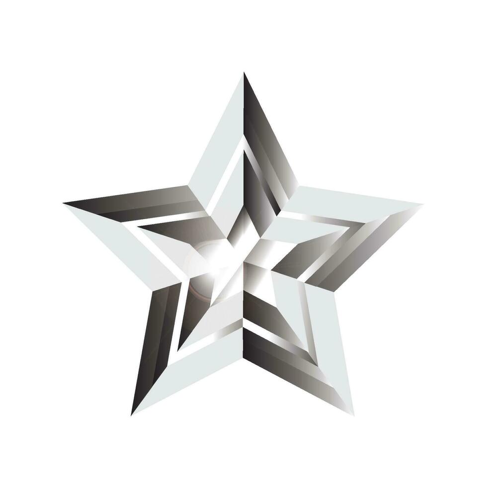 3d metalen gloeiend ster, sprankelend zilver helling ster vorm geven aan, 3d renderen ster vector