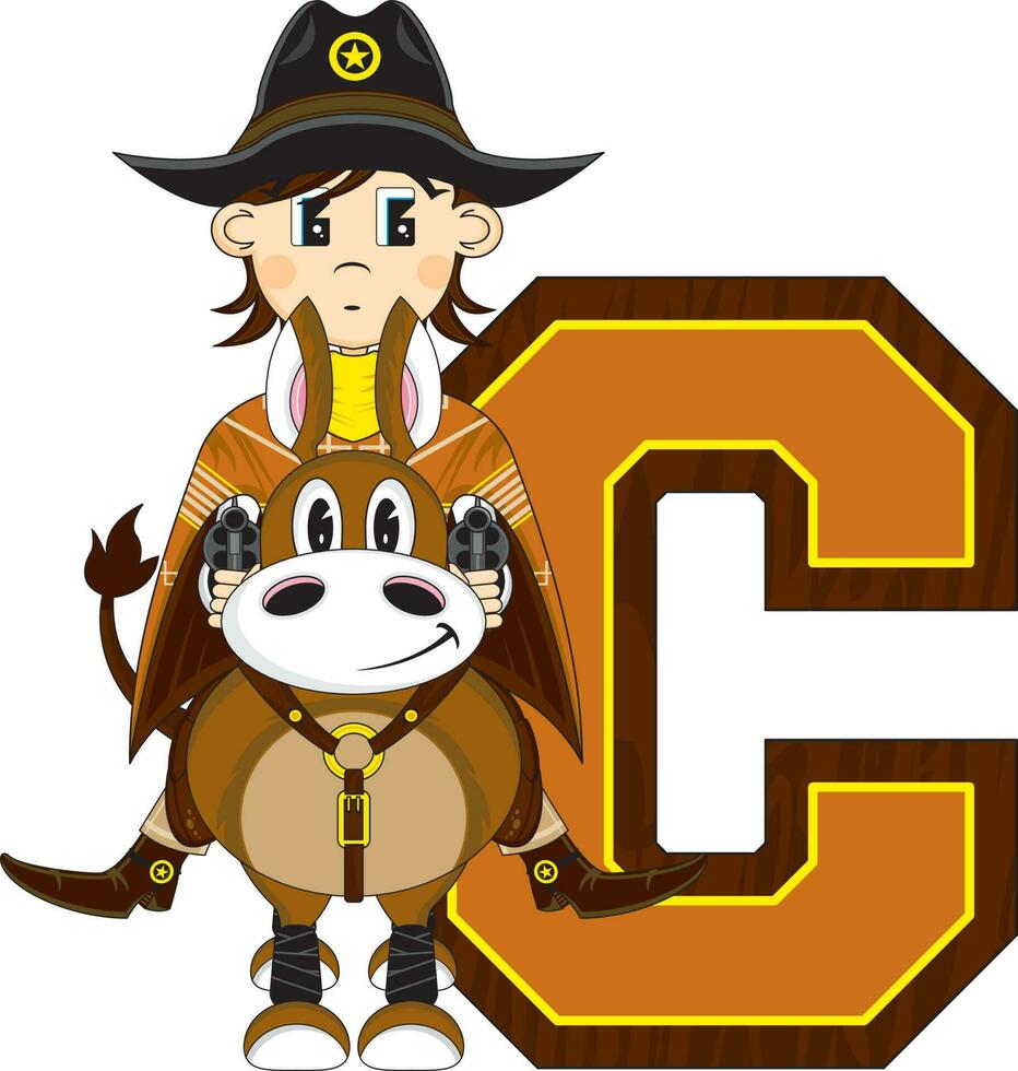 c is voor cowboy Aan paard wild west alfabet aan het leren leerzaam illustratie vector