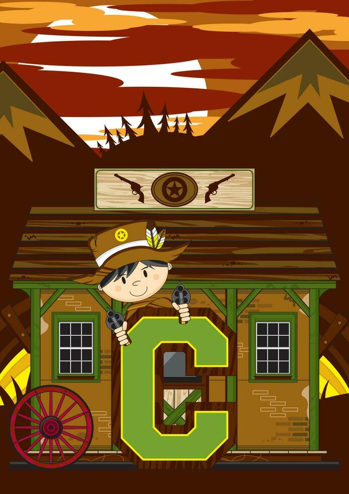 c is voor cowboy wild west alfabet aan het leren leerzaam illustratie vector