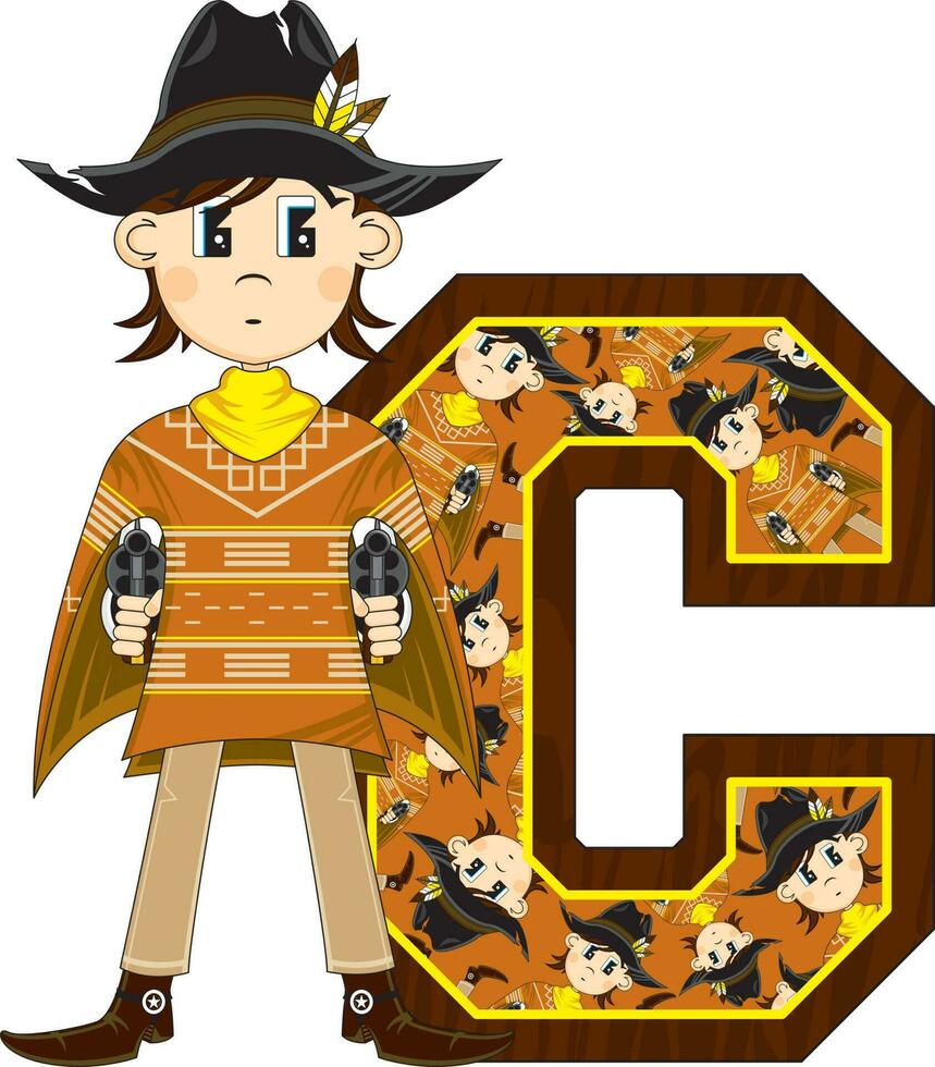 c is voor cowboy wild west alfabet aan het leren leerzaam illustratie vector