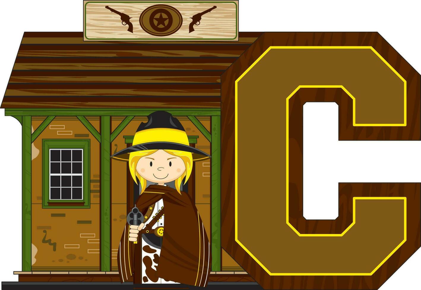 c is voor cowboy wild west alfabet aan het leren leerzaam illustratie vector