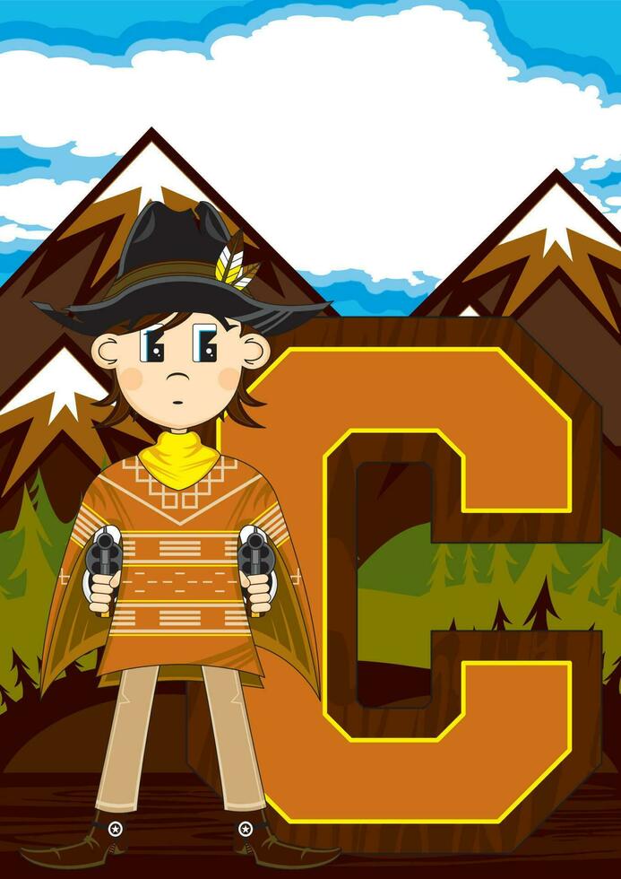 c is voor cowboy wild west alfabet aan het leren leerzaam illustratie vector