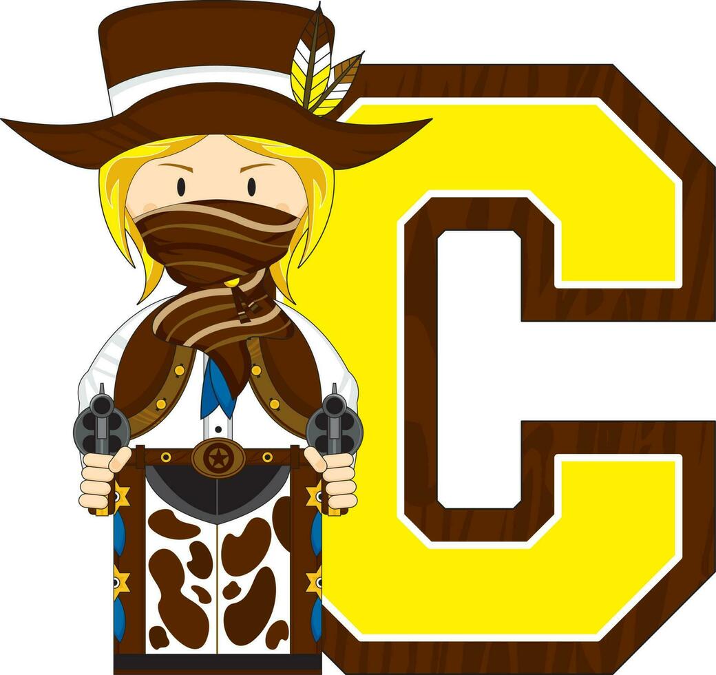 c is voor cowboy wild west alfabet aan het leren leerzaam illustratie vector