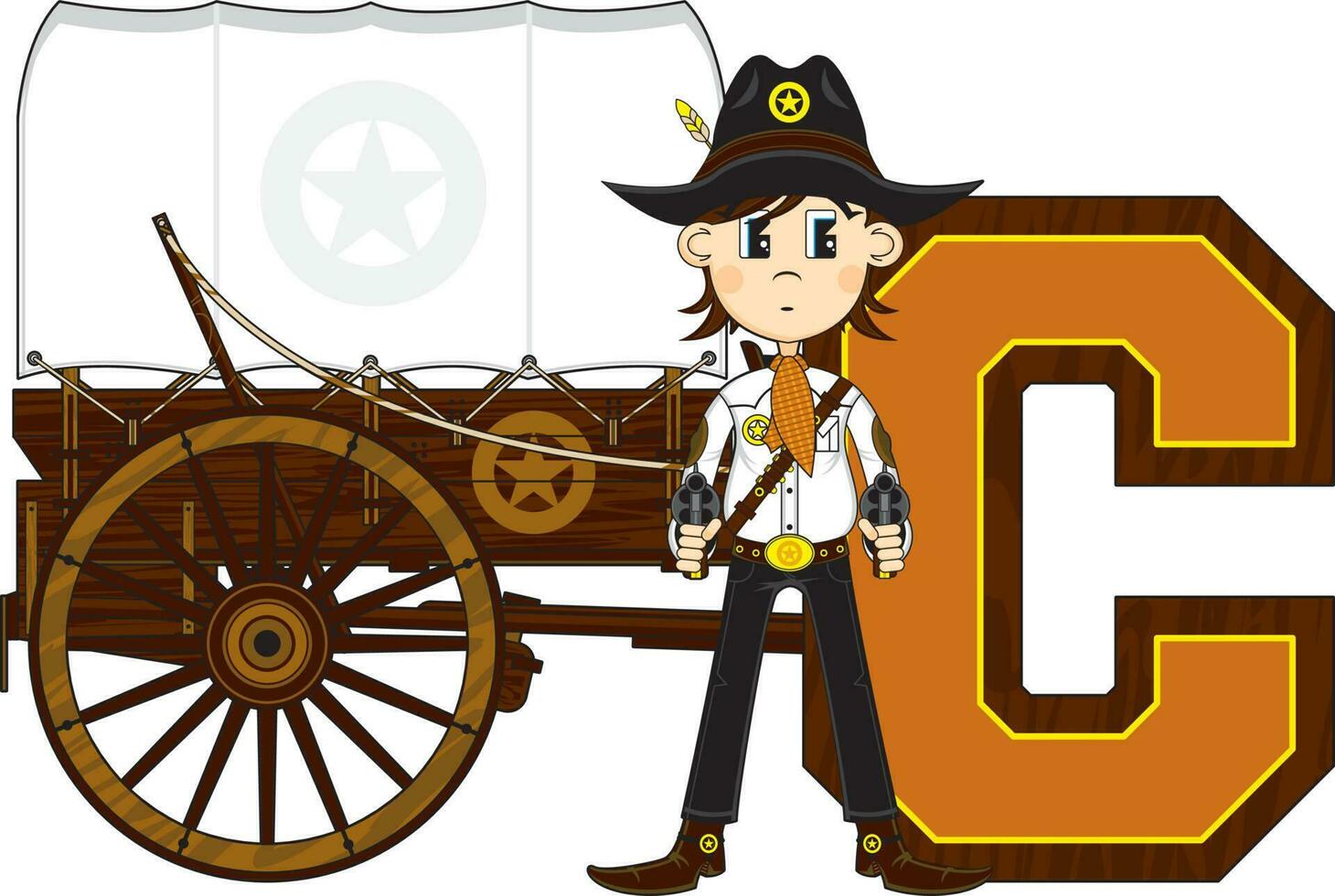 c is voor cowboy wild west alfabet aan het leren leerzaam illustratie vector