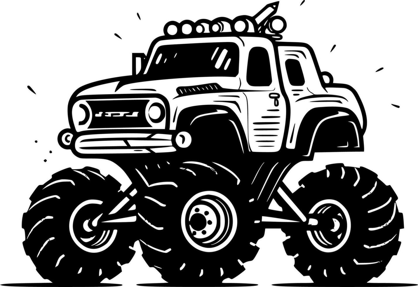 monster vrachtauto - zwart en wit geïsoleerd icoon - vector illustratie