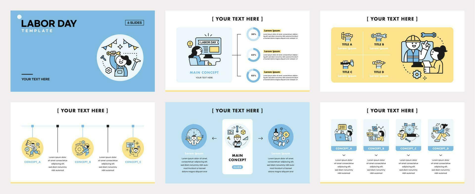 arbeid dag. mensen wie zijn werkvoorziening van rechten en informatie over arbeid dag. webpagina brochure, brochure sjabloon set. vector