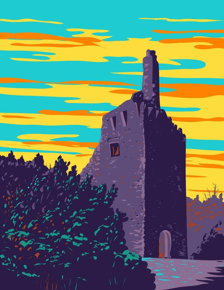 Dromore kasteel in verpletterd en corofin in provincie Clare Ierland wpa kunst deco poster vector