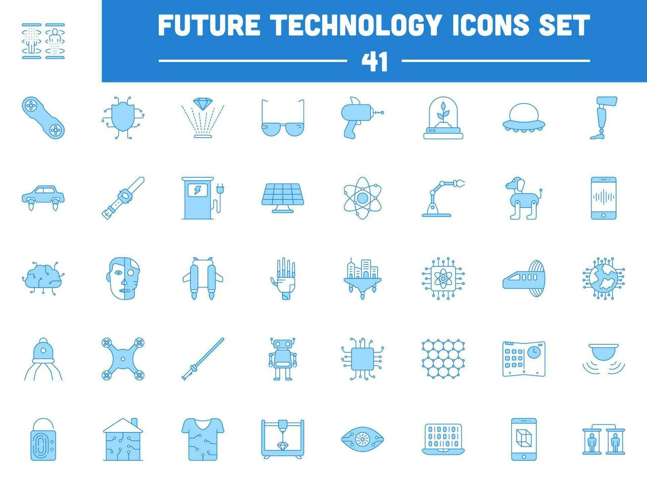 blauw en wit toekomst technologie icoon of symbool reeks in vlak stijl. vector