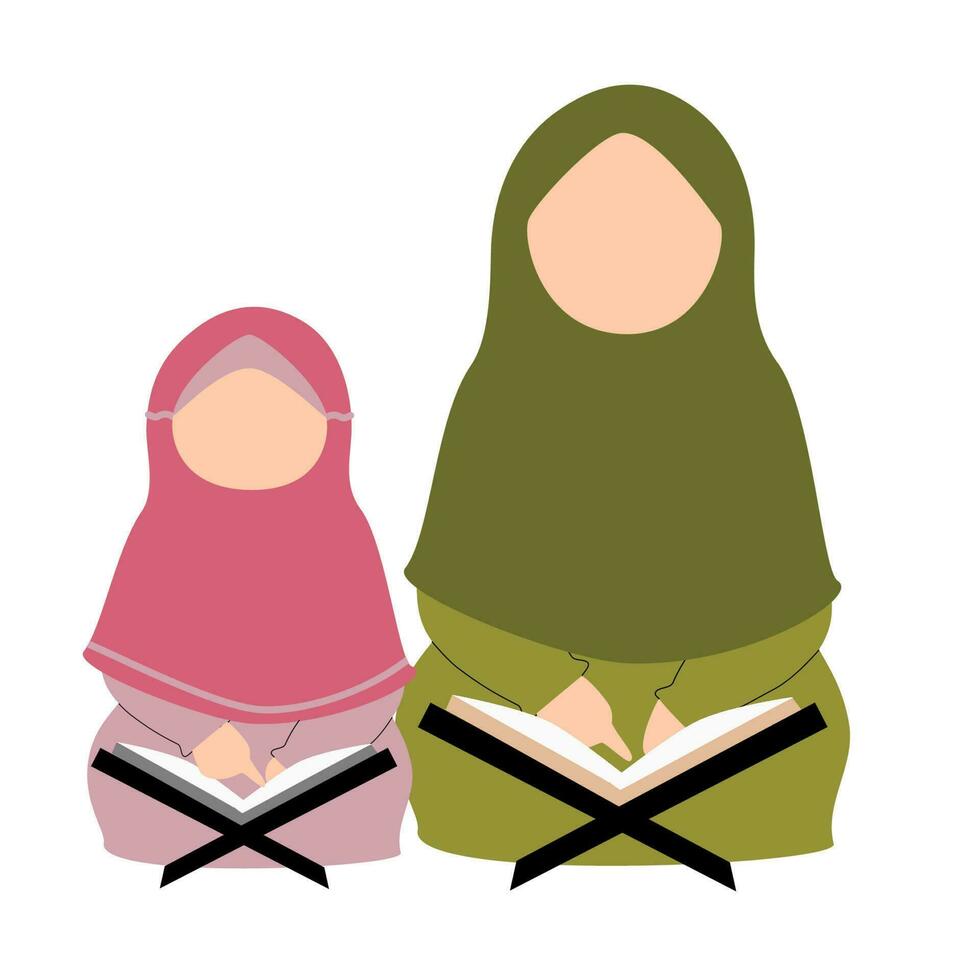 illustratie van moeder en haar dochter lezing koran vector