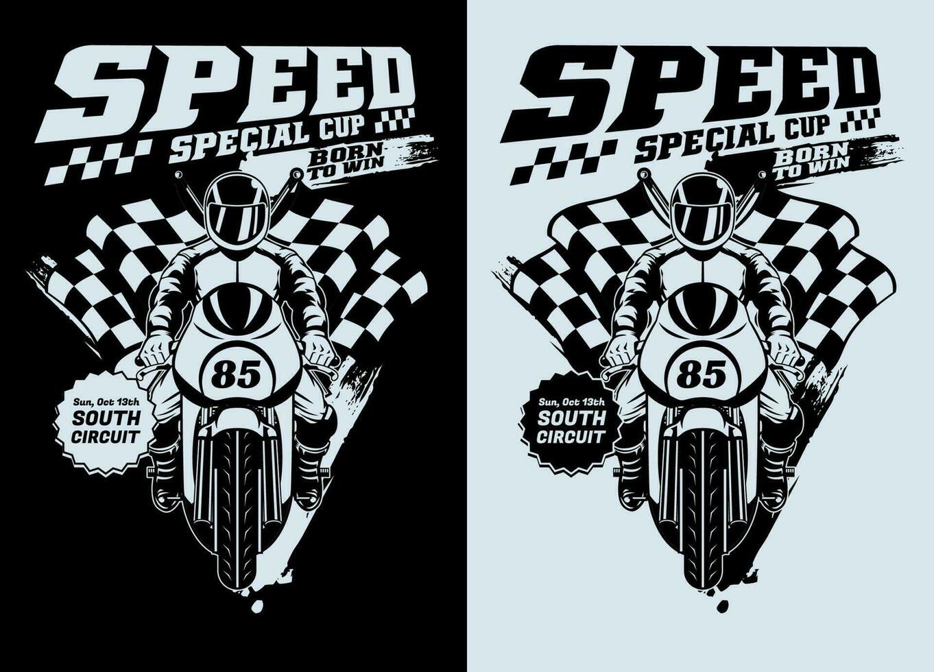 zwart en wit t-shirt ontwerp van racing motorfiets vector