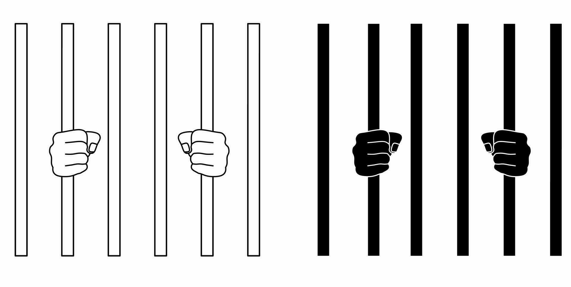 menselijk handen achter bars vector illustratie.omtrek silhouet handen Holding gevangenis bars icoon reeks geïsoleerd Aan wit achtergrond