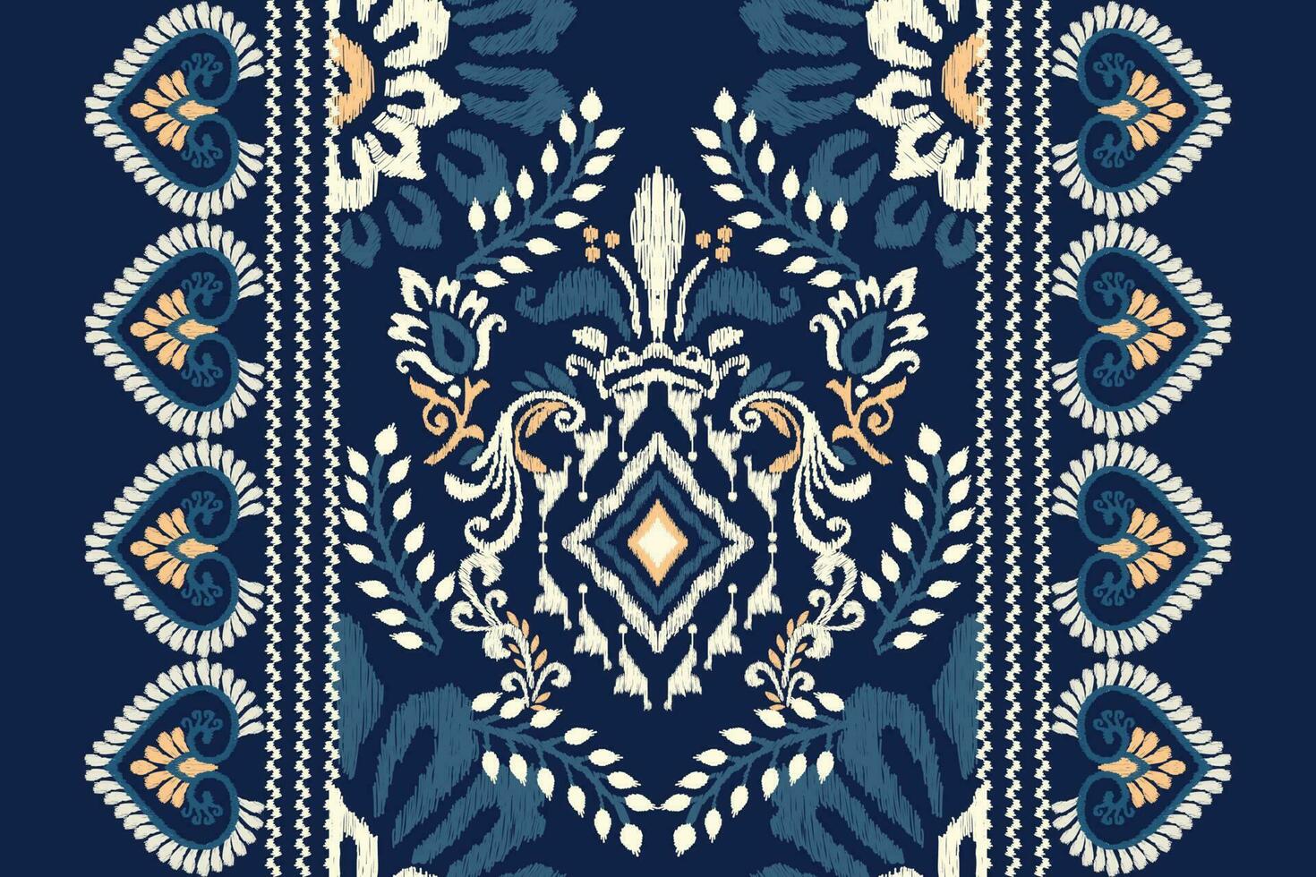 ikat bloemen paisley borduurwerk Aan marine blauw achtergrond.ikat etnisch oosters patroon traditioneel.azteken stijl abstract vector illustratie.ontwerp voor textuur,stof,kleding,verpakking,decoratie,tapijt.