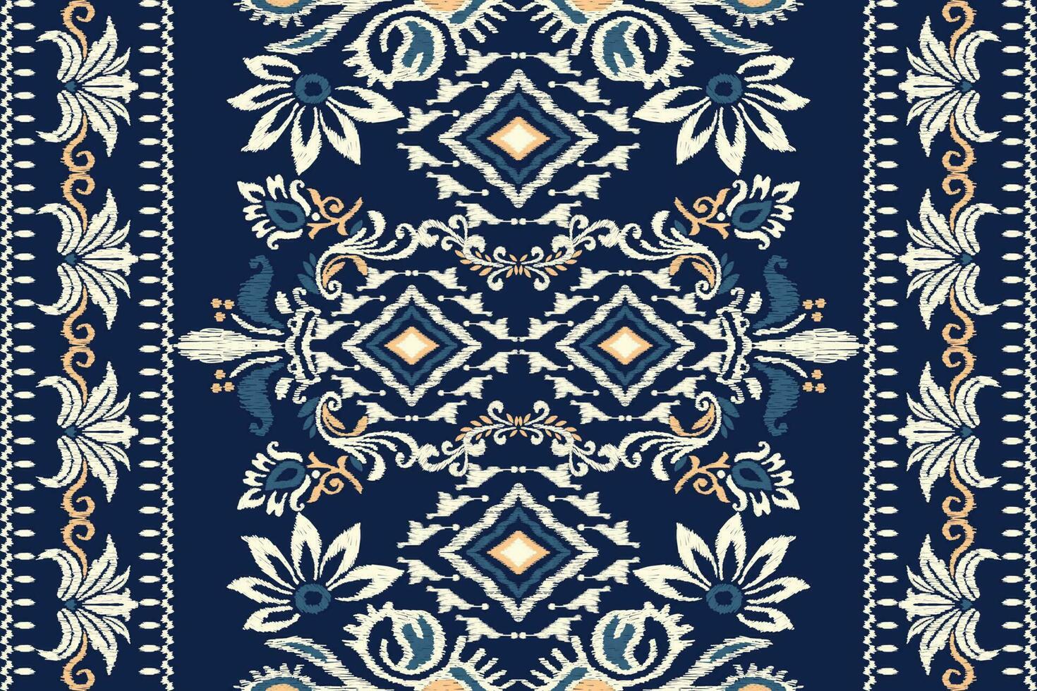 ikat bloemen paisley borduurwerk Aan marine blauw achtergrond.ikat etnisch oosters patroon traditioneel.azteken stijl abstract vector illustratie.ontwerp voor textuur,stof,kleding,verpakking,decoratie,tapijt.