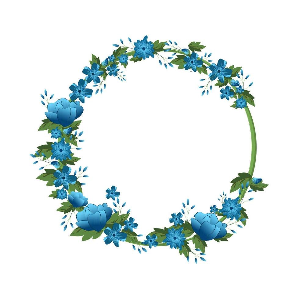 glimmend blauw bloemen en groen vertrekken, bloemen kader ontwerp voor uitnodigingen, groeten en bruiloften kaarten met tekst ruimte voor uw bericht. gradiant effect. vector