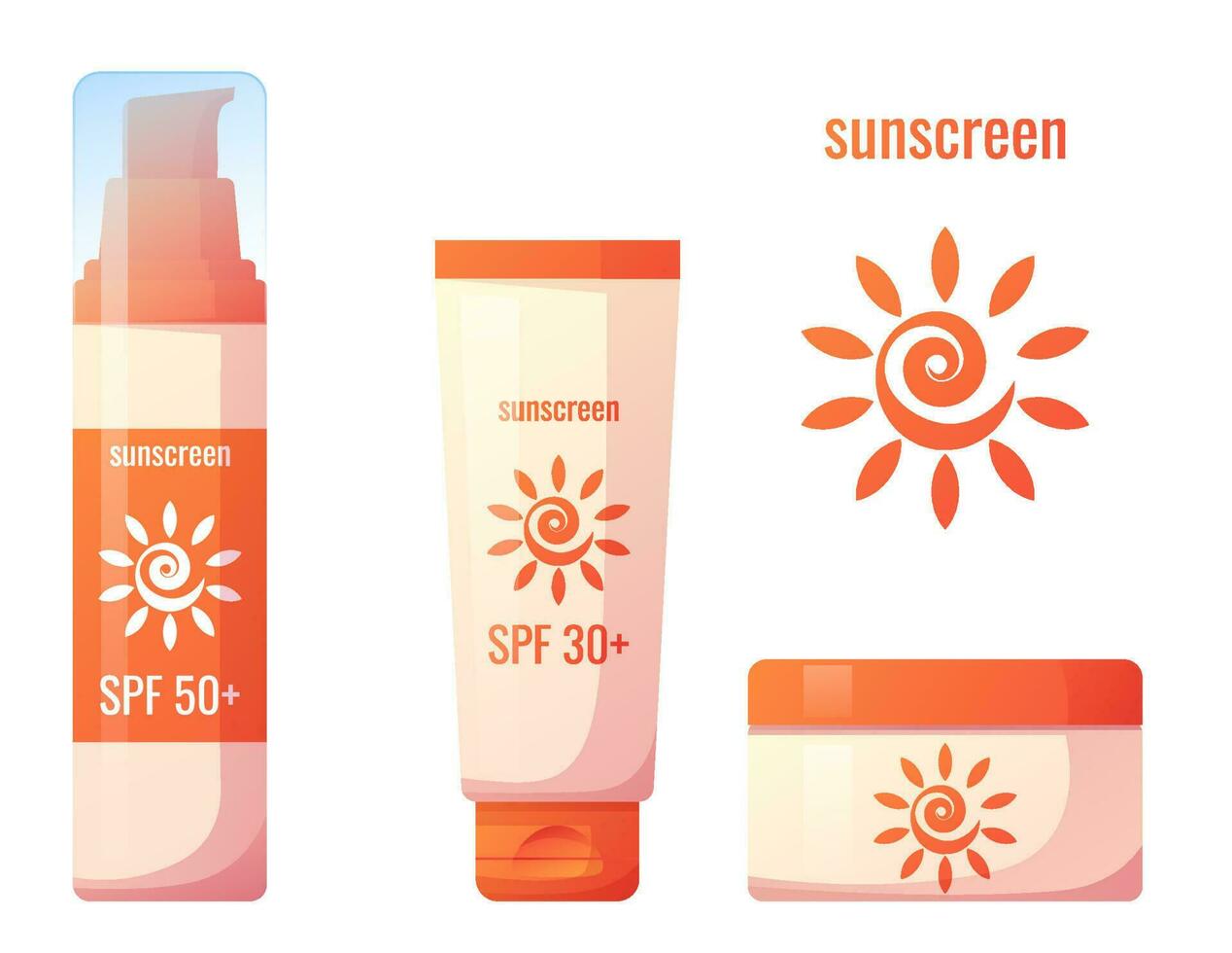 reeks van zonneschermen. kunstmatig Product voor zon bescherming. buis, kan, container. zomer illustratie vector