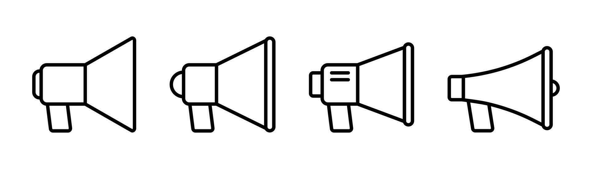 volume icoon. megafoon teken in lijn. geluid symbool in zwart. muziek- icoon set. schets luidspreker symbool. schets geluid teken. megafoon in maan. voorraad vector