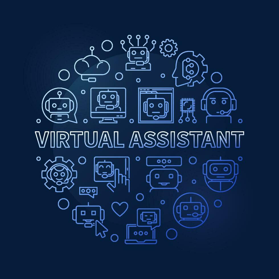 virtueel assistent concept lijn ronde blauw banier - online babbelen en chat-bot vector illustratie