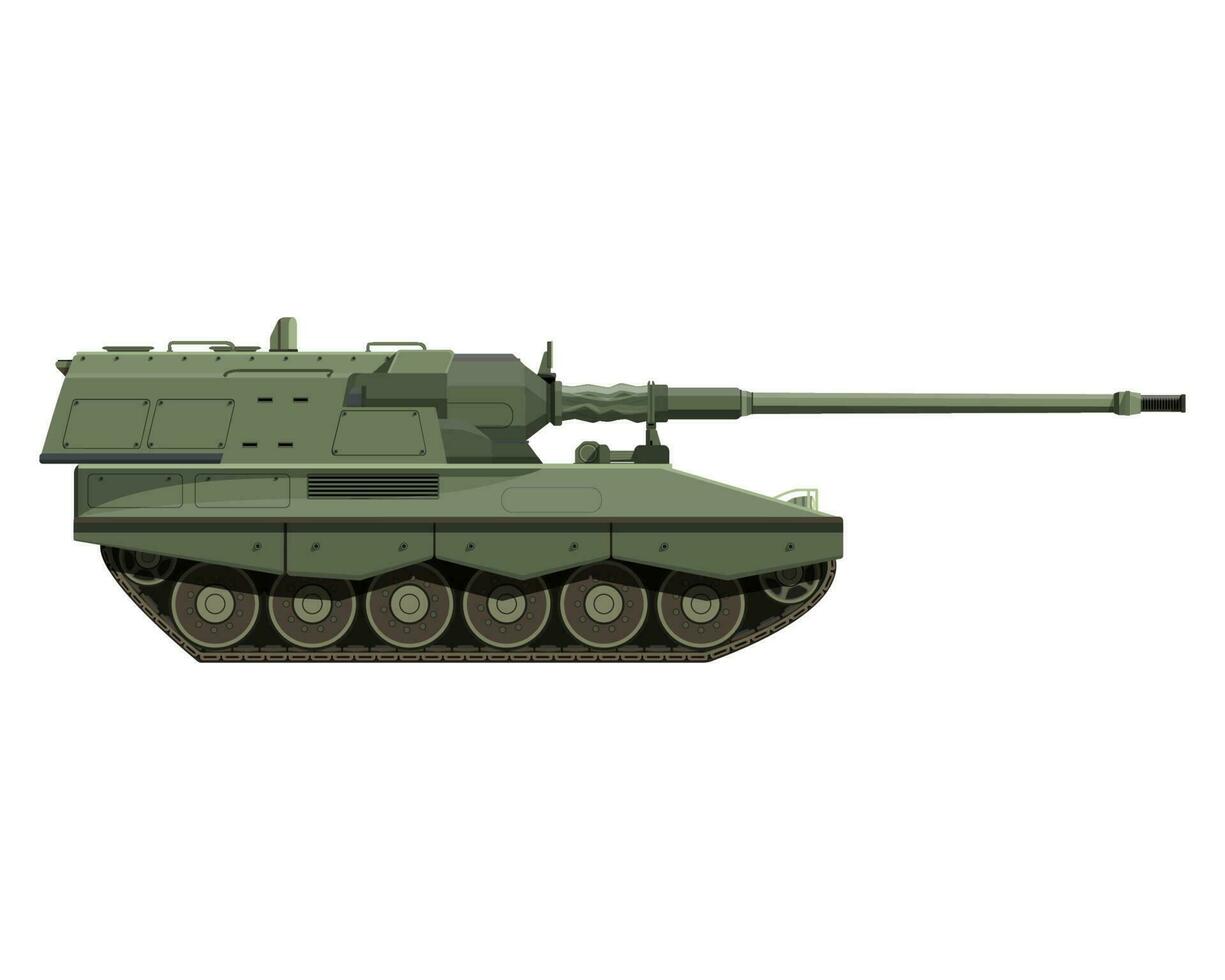 zelfrijdend houwitser in vlak stijl. Duitse 155 mm pantserhaubitze 2000. leger gepantserd voertuig. gedetailleerd kleurrijk vector illustratie geïsoleerd Aan wit achtergrond.