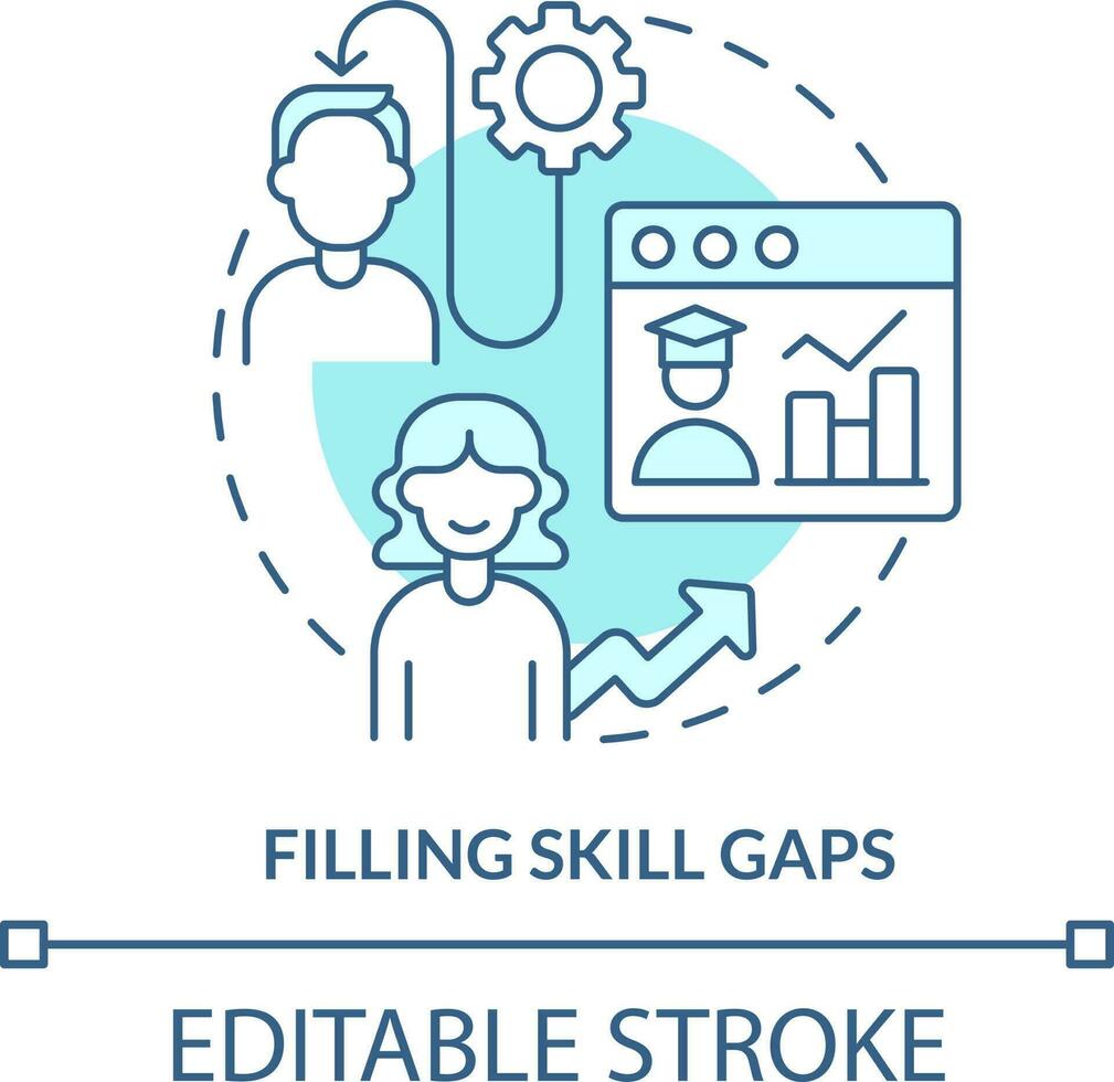 vulling vaardigheid hiaten turkoois concept icoon. microtraining praktijk abstract idee dun lijn illustratie. online opleiding. geïsoleerd schets tekening. bewerkbare beroerte vector