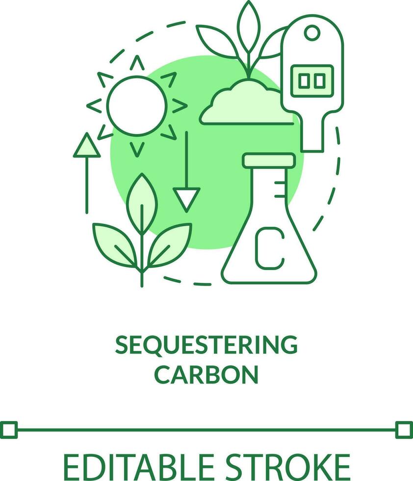 sekwestreren koolstof groen concept icoon. verminderen co2 vervuiling. netto nul abstract idee dun lijn illustratie. geïsoleerd schets tekening. bewerkbare beroerte vector