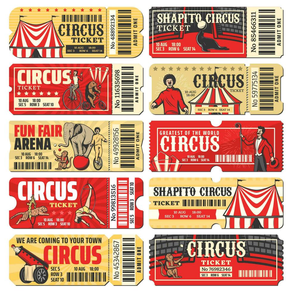 circus, chapiteau, carnaval tonen ticket Sjablonen vector