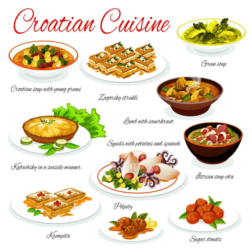 Kroatisch keuken vector menu sjabloon Kroatië voedsel