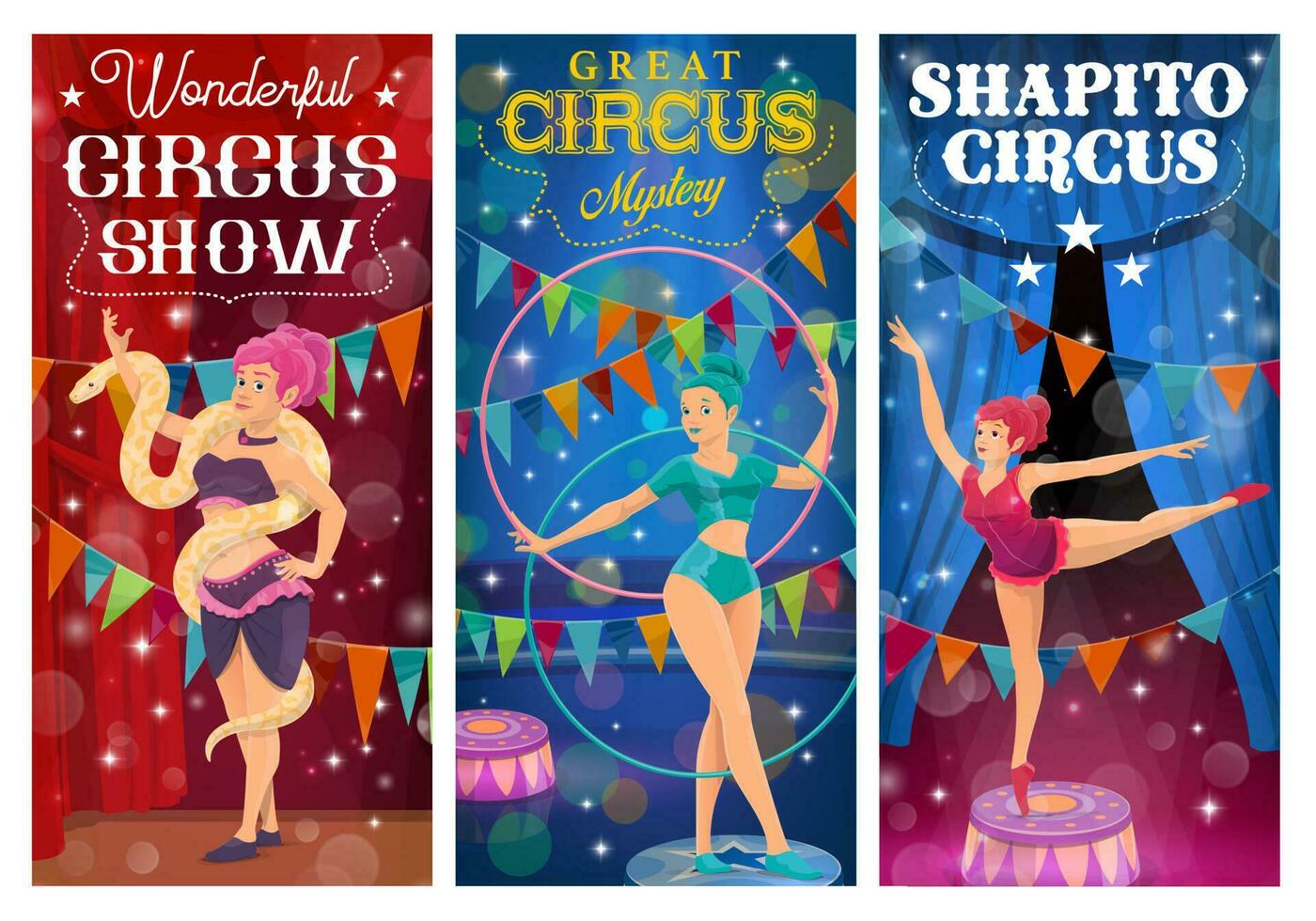 circus artiesten, groot top artiesten vector banners