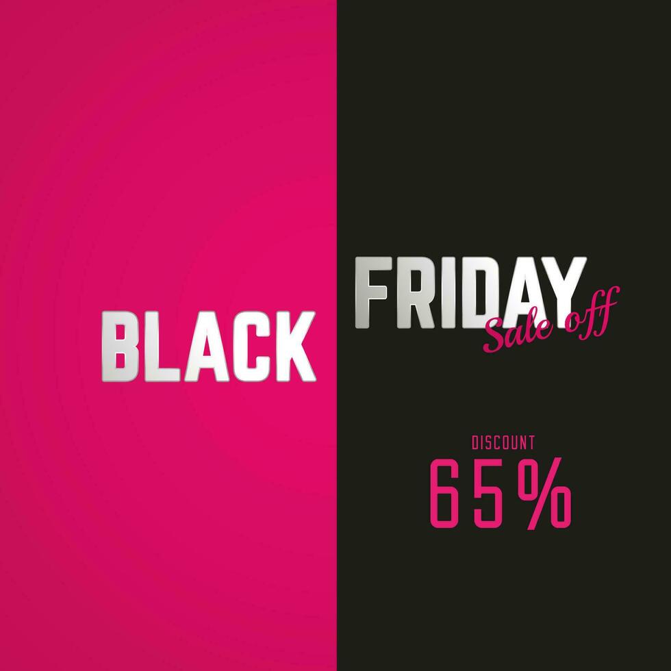 zwart vrijdag 65 procent uitverkoop uit korting promo, concept van korting banier vector illustratie sjablonen, uitverkoop uit tekst Aan roze en zwart achtergrond