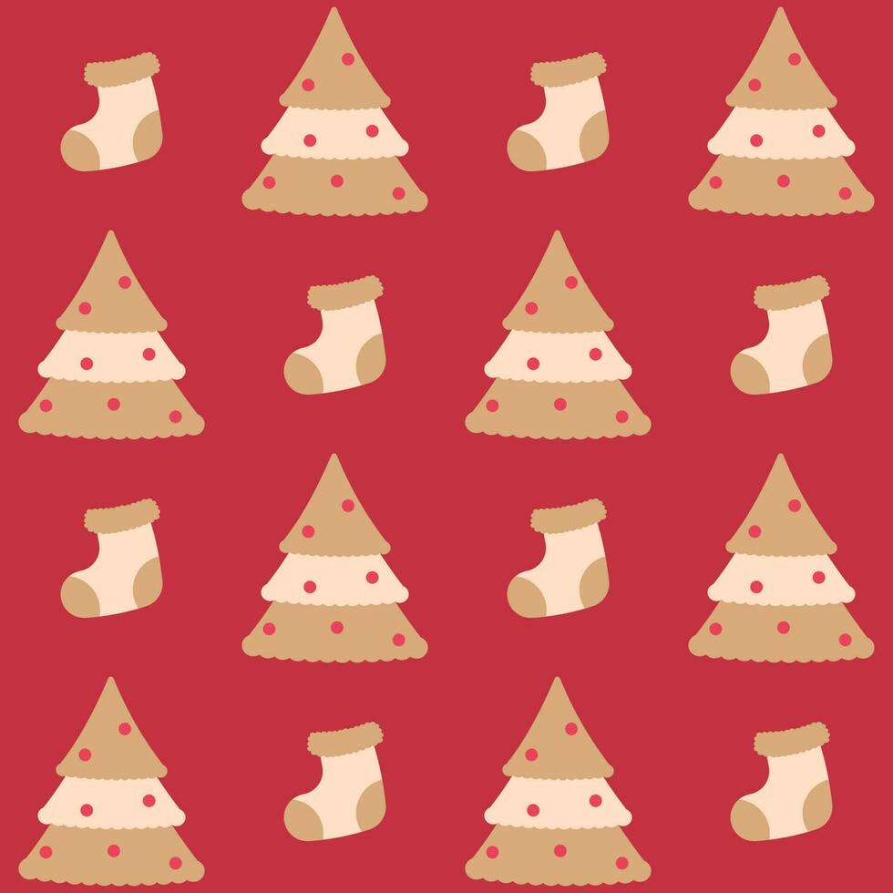 herhaling-minder Kerstmis boom en sokken Aan rood achtergrond. vector