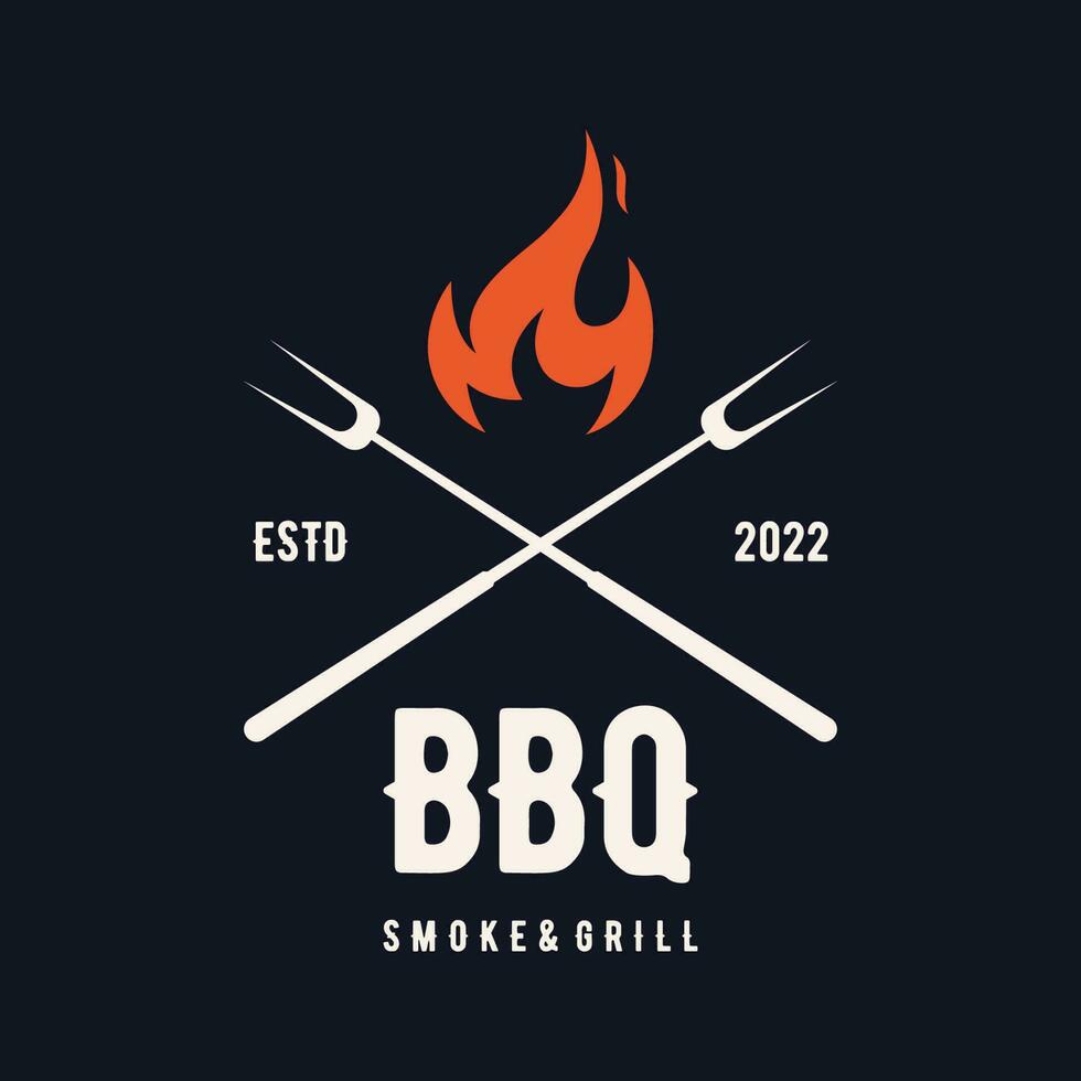 bbq heet rooster wijnoogst typografie logo ontwerp met gekruiste vlammen en spatel. logo voor restaurant, kenteken, café en bar. vector