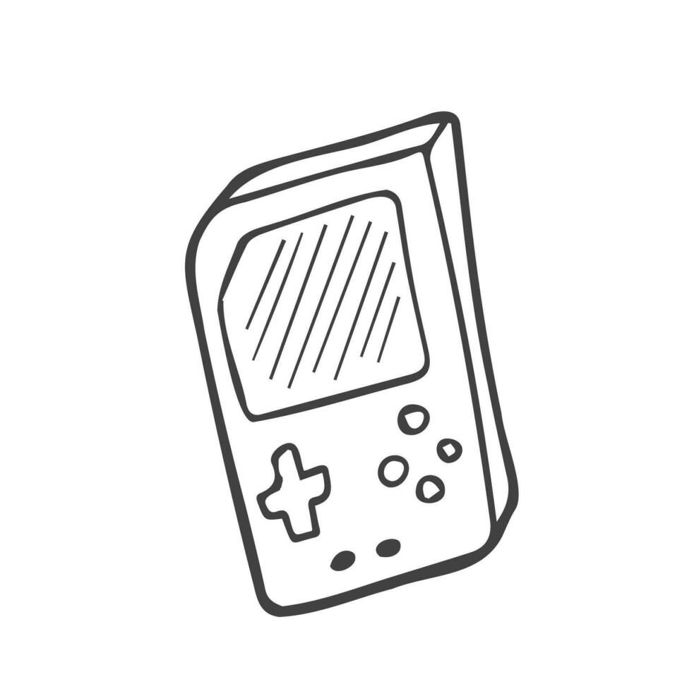 tekening spel troosten apparaatje en joypad. vector illustratie van spel jongen hand- gehouden spel troosten.