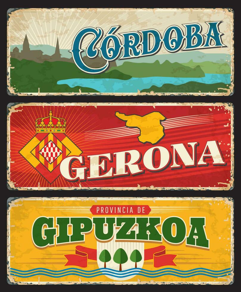 Spanje gipuzkoa, Gerona, Cordoba tekens metaal borden vector