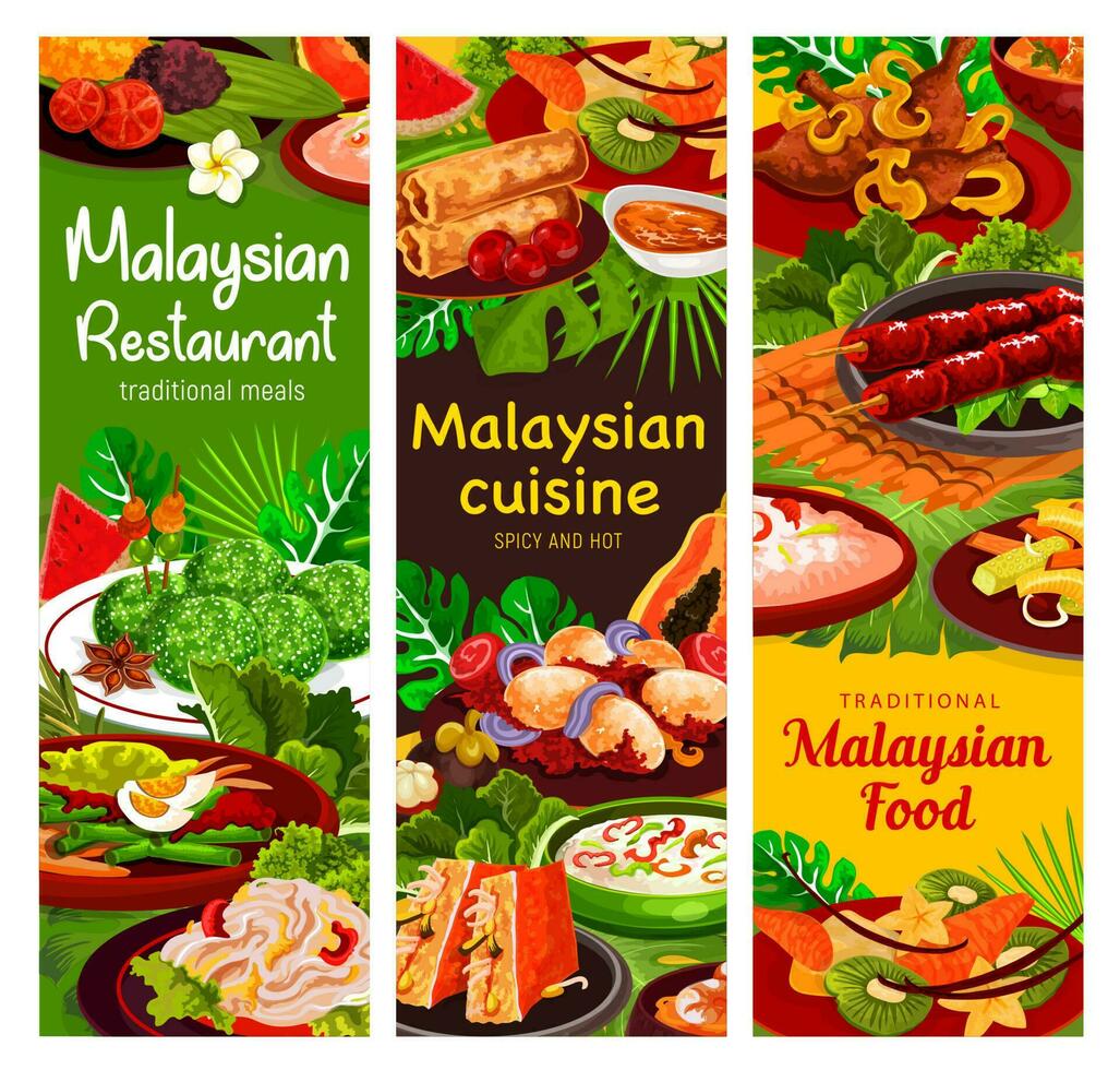 Maleisisch keuken banier, groente, vlees, zeevruchten vector