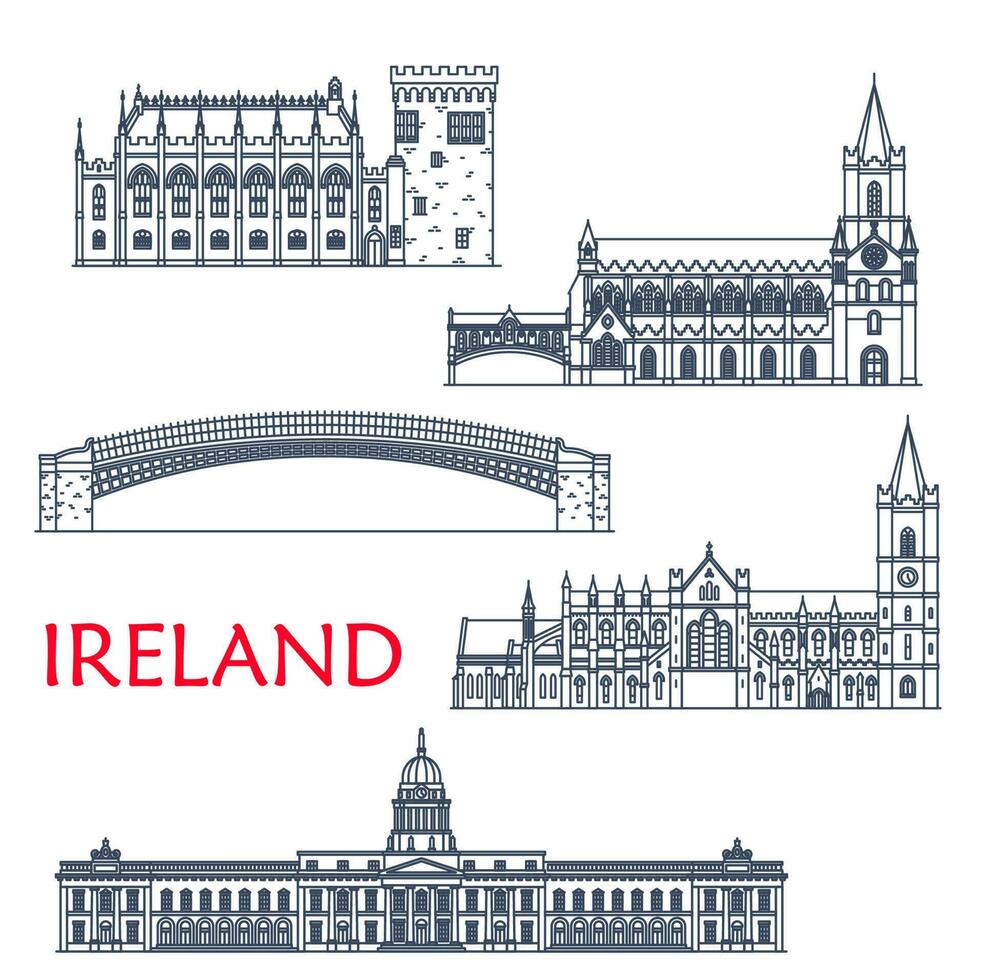 Ierland mijlpaal, Dublin architectuur kasteel pictogrammen vector