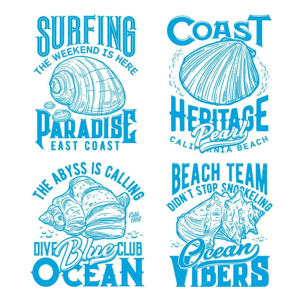 oceaan weekdieren schelpen wijnoogst t-shirt afdrukken vector