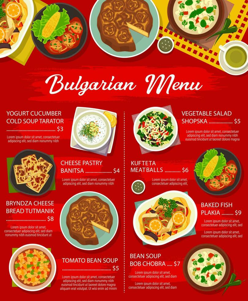 Bulgaars voedsel restaurant maaltijden menu bladzijde sjabloon vector