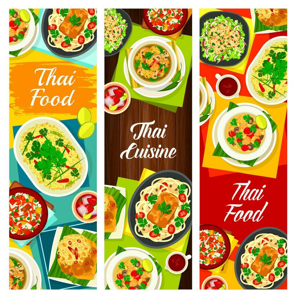 Thais voedsel, Thailand keuken tekenfilm vector banners