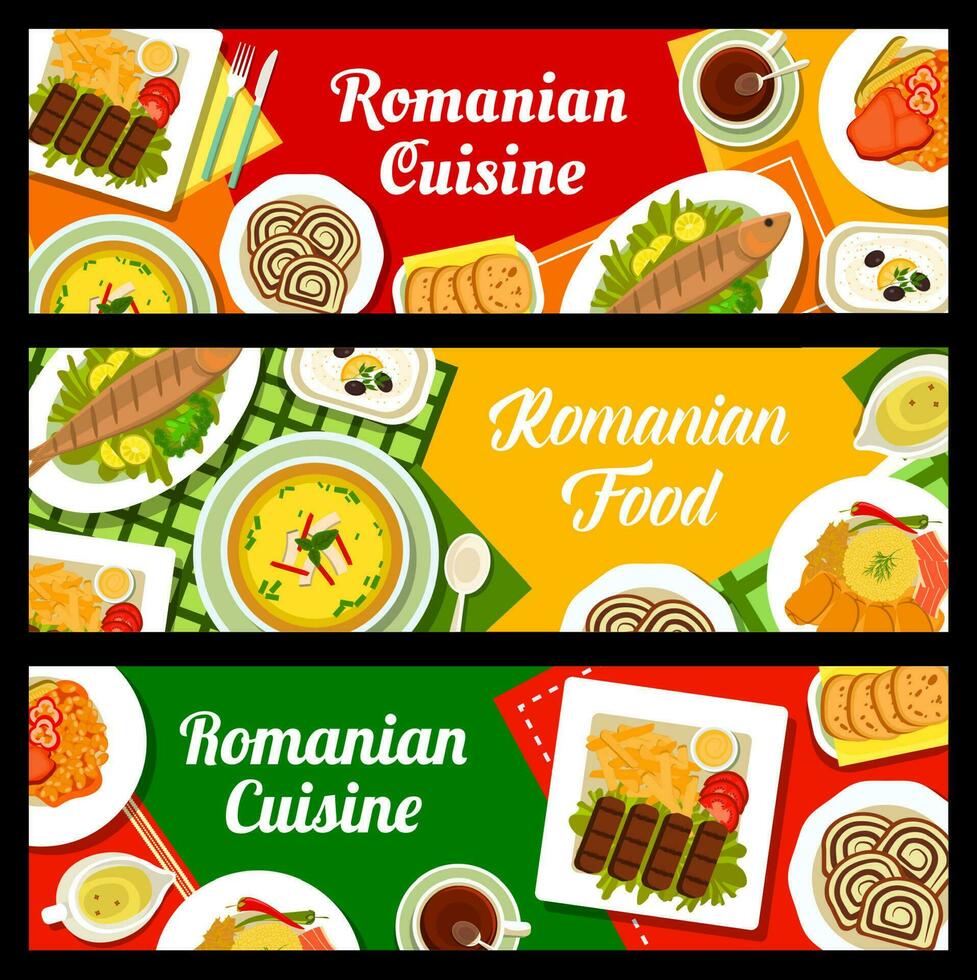 Roemeense keuken restaurant gerechten vector banners