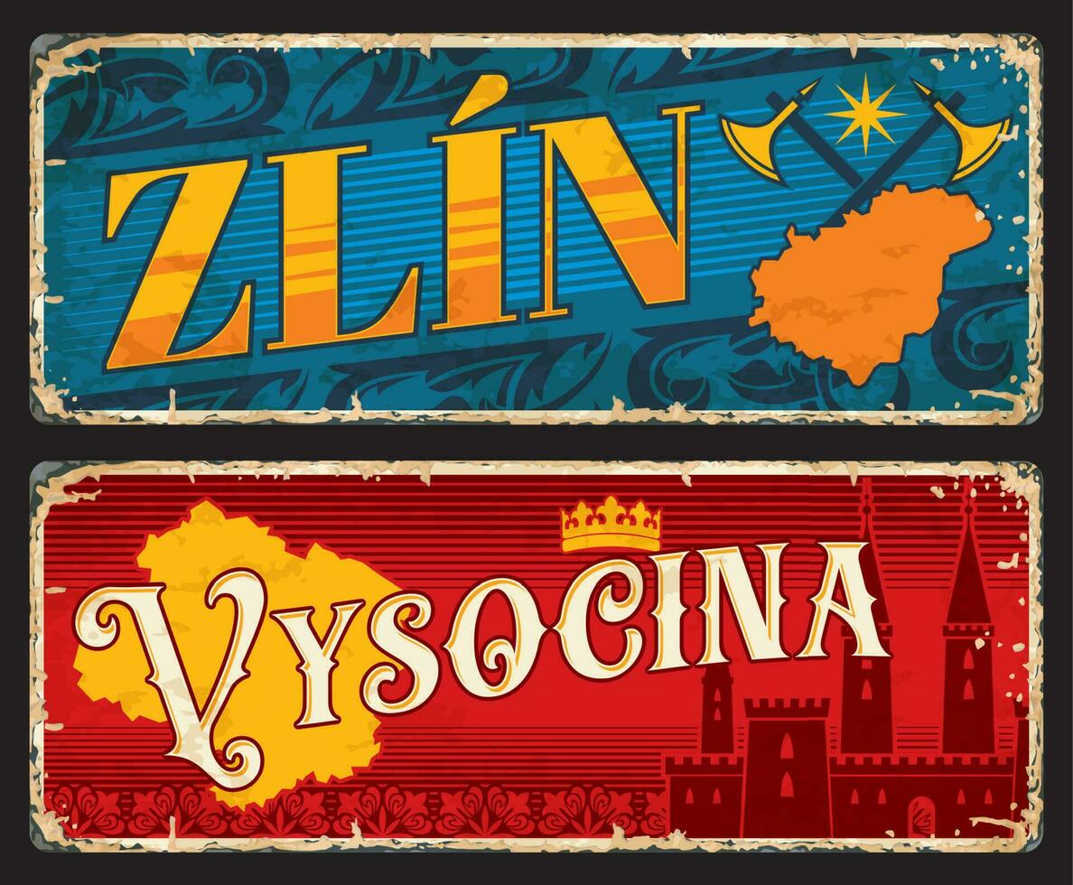 zlin, vysocina Tsjechisch Regio's borden of stickers vector