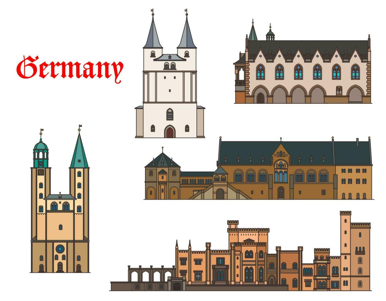 Duitsland architectuur gebouwen, potsdam en goslar vector