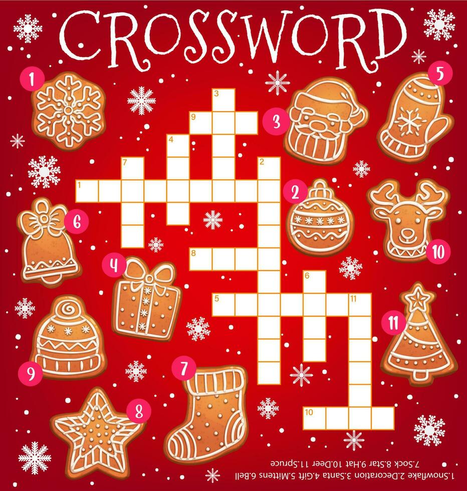 Kerstmis peperkoek koekje kruiswoordraadsel werkblad vector