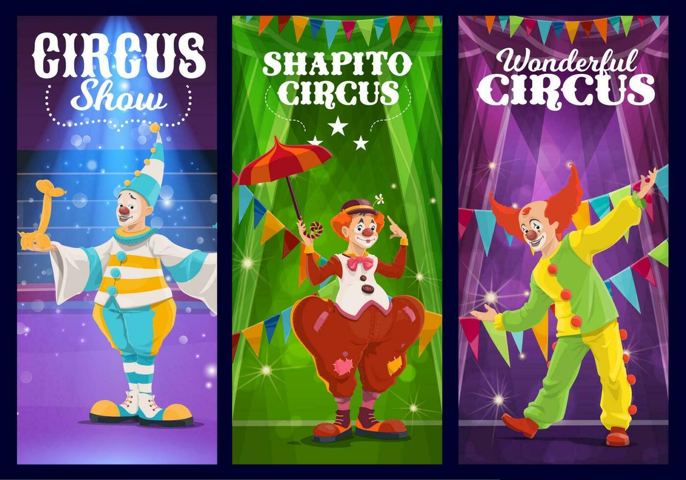 shapito circus clowns, narren en harlekijn vector