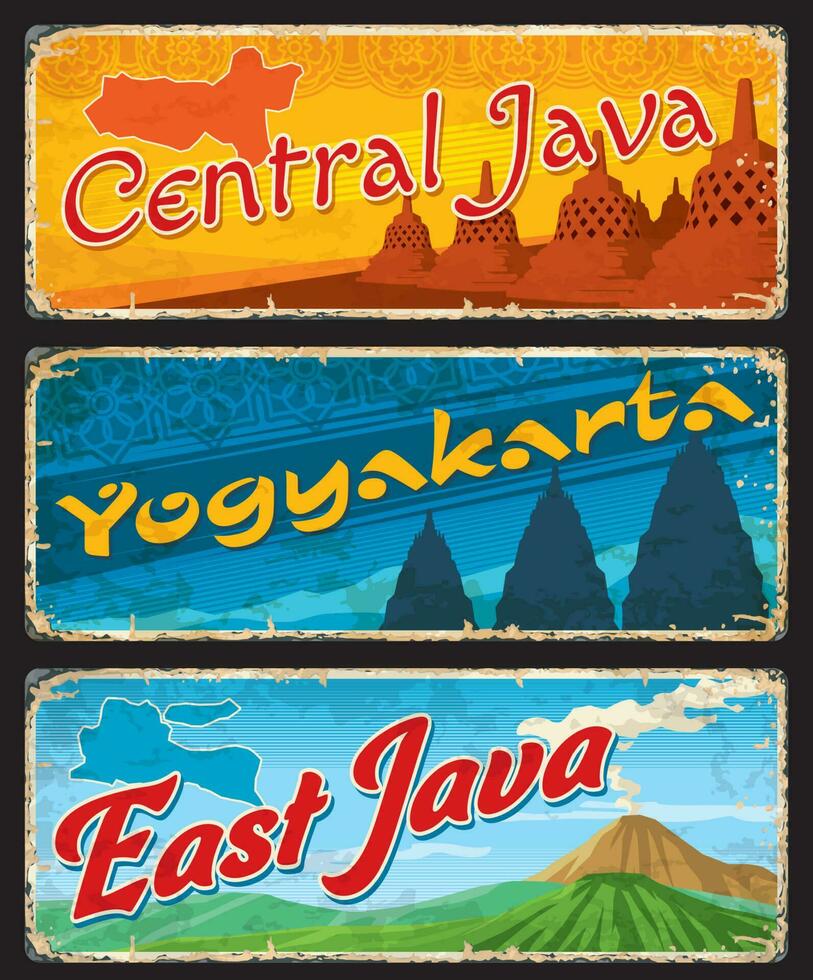 centraal en oosten- Java, Yogyakarta wijnoogst blik teken vector