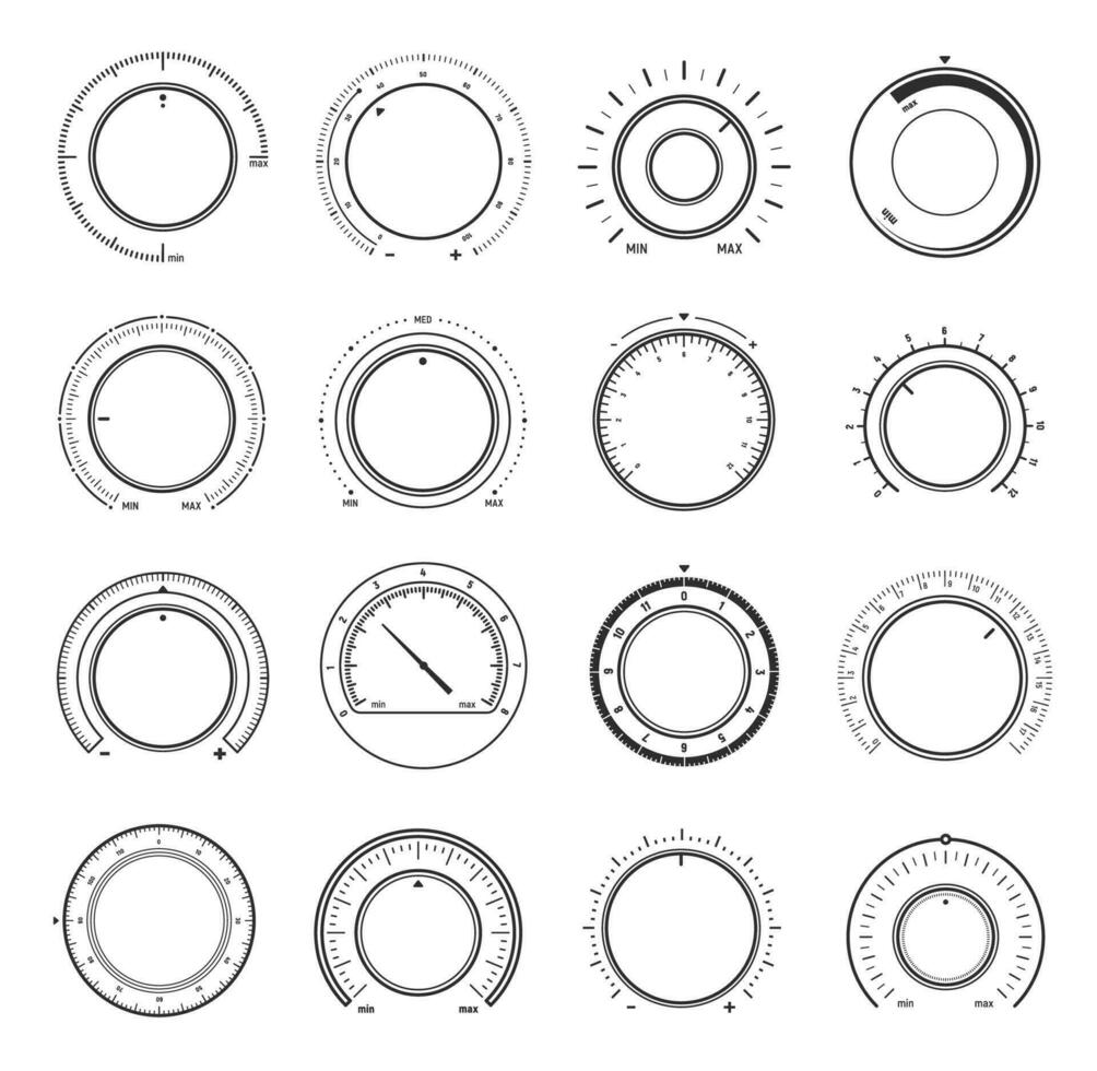 volume ronde knop schakelaars, muziek- geluid controles vector