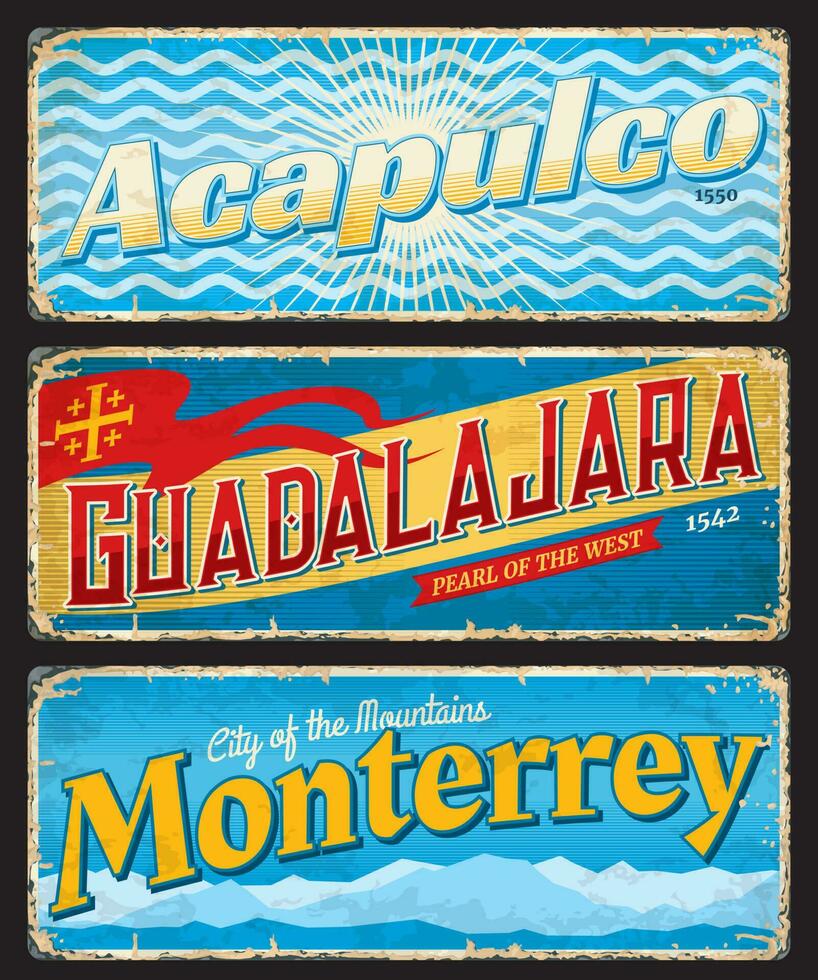 monterrey, guadalajara, acapulco stad stickers vector