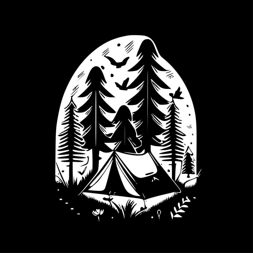 camping, minimalistische en gemakkelijk silhouet - vector illustratie