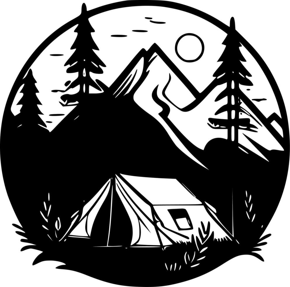 camping, minimalistische en gemakkelijk silhouet - vector illustratie