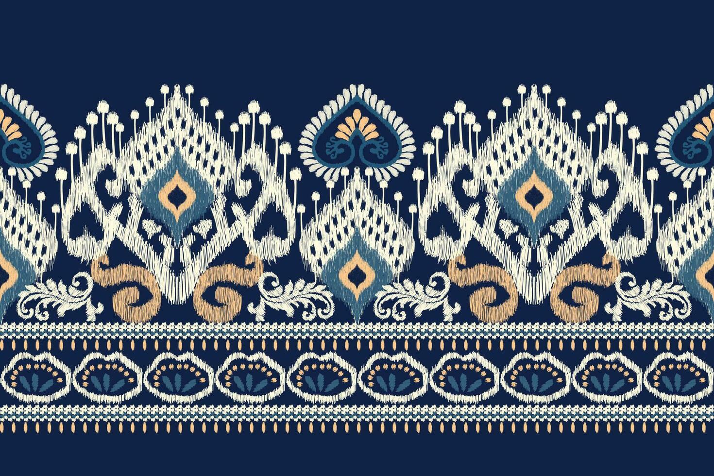 ikat bloemen paisley borduurwerk Aan marine blauw achtergrond.ikat etnisch oosters patroon traditioneel.azteken stijl abstract vector illustratie.ontwerp voor textuur, stof, kleding, verpakking, decoratie, sarong.