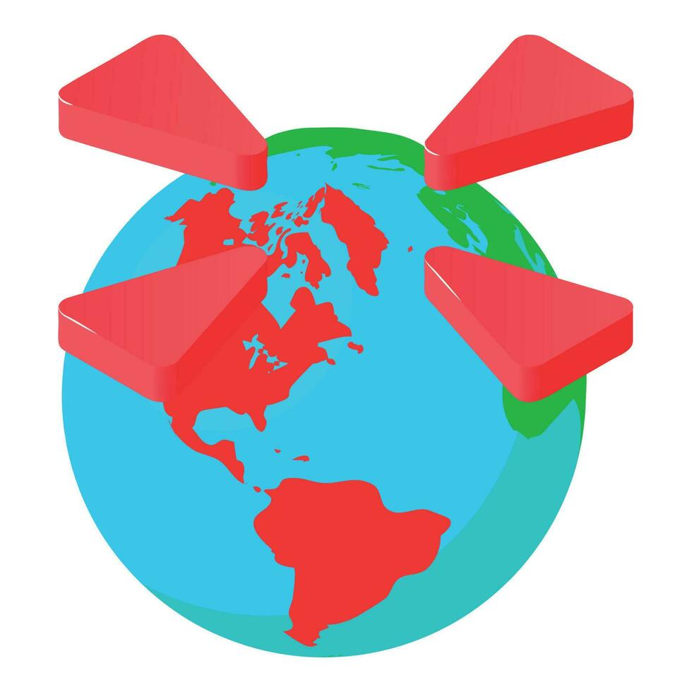 wereld navigatie icoon isometrische vector. planeet aarde wereldbol met richting teken vector