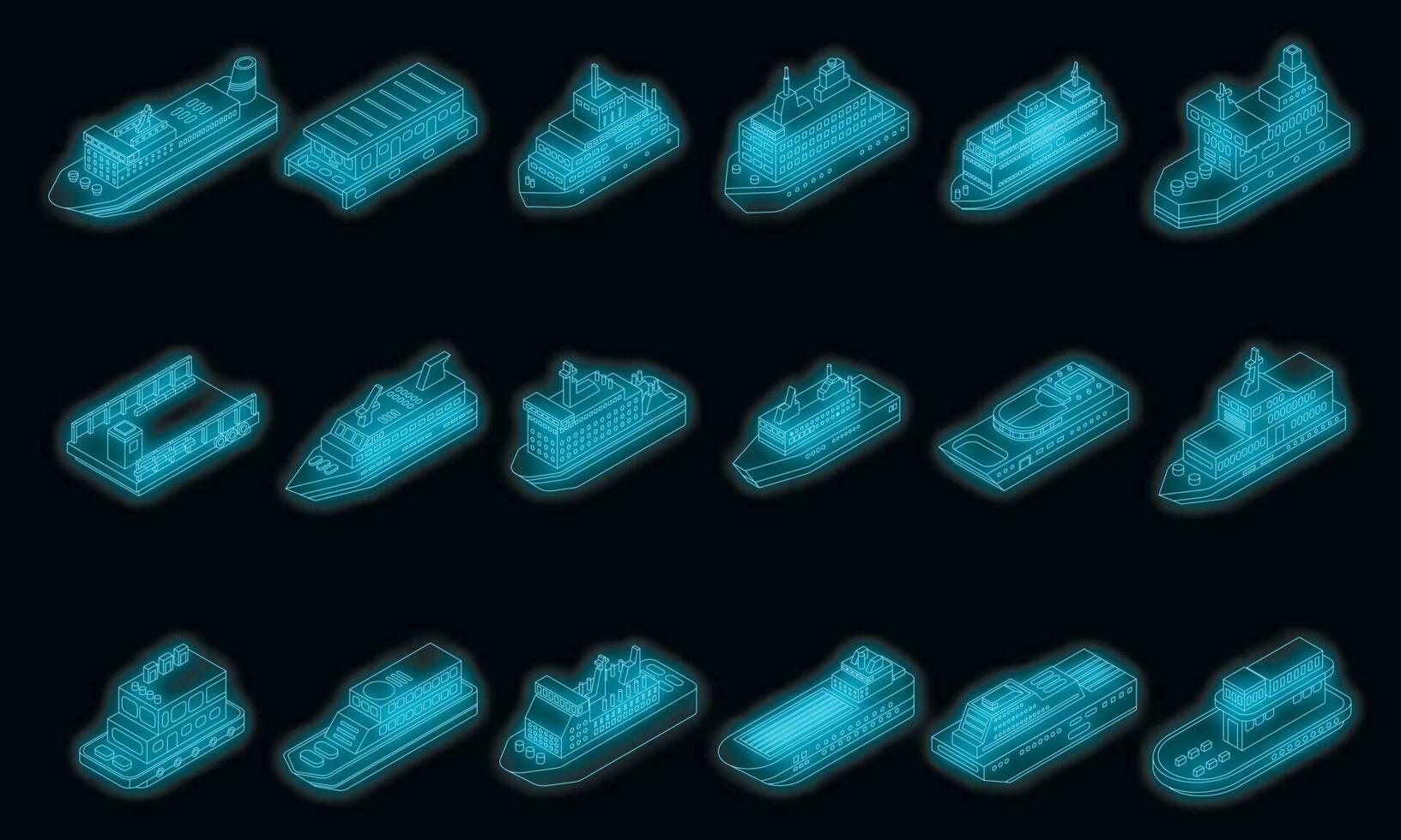 veerboot pictogrammen instellen vector neon